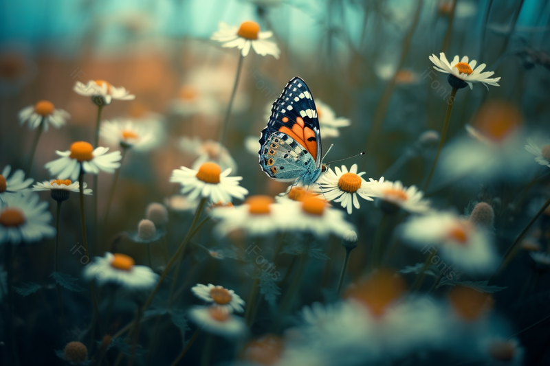 蝴蝶在野菊花上花田中采蜜授粉摄影背景,高清,摄影图,摄影图片,图片大全,摄影图免费下载